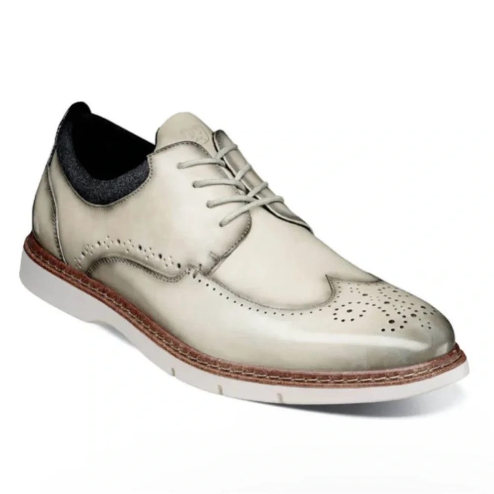 Stacy Adams Men’s Classic Cream Synergy Wingtip Oxford Dress Shoes Size 9